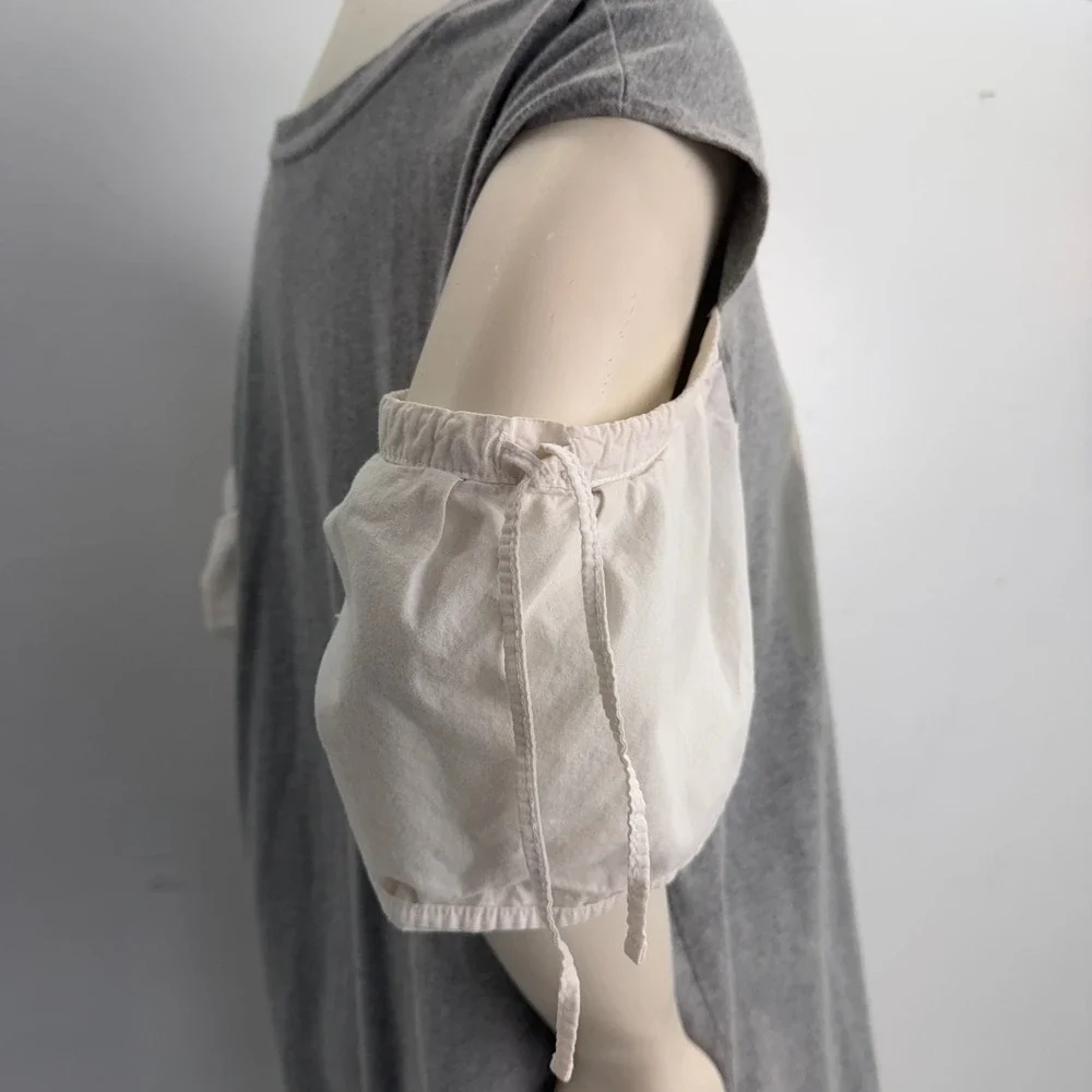 RD Style Graphic T-Shirt Dress Gray Cotton Puff Sleeve Pop Art Cold Shoulder L - Picture 6 of 10